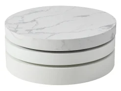 Mesa De Centro*Vente-unique Mesa de centro giratória redonda com 1 nicho MDF efeito mármore - JANITA Branco