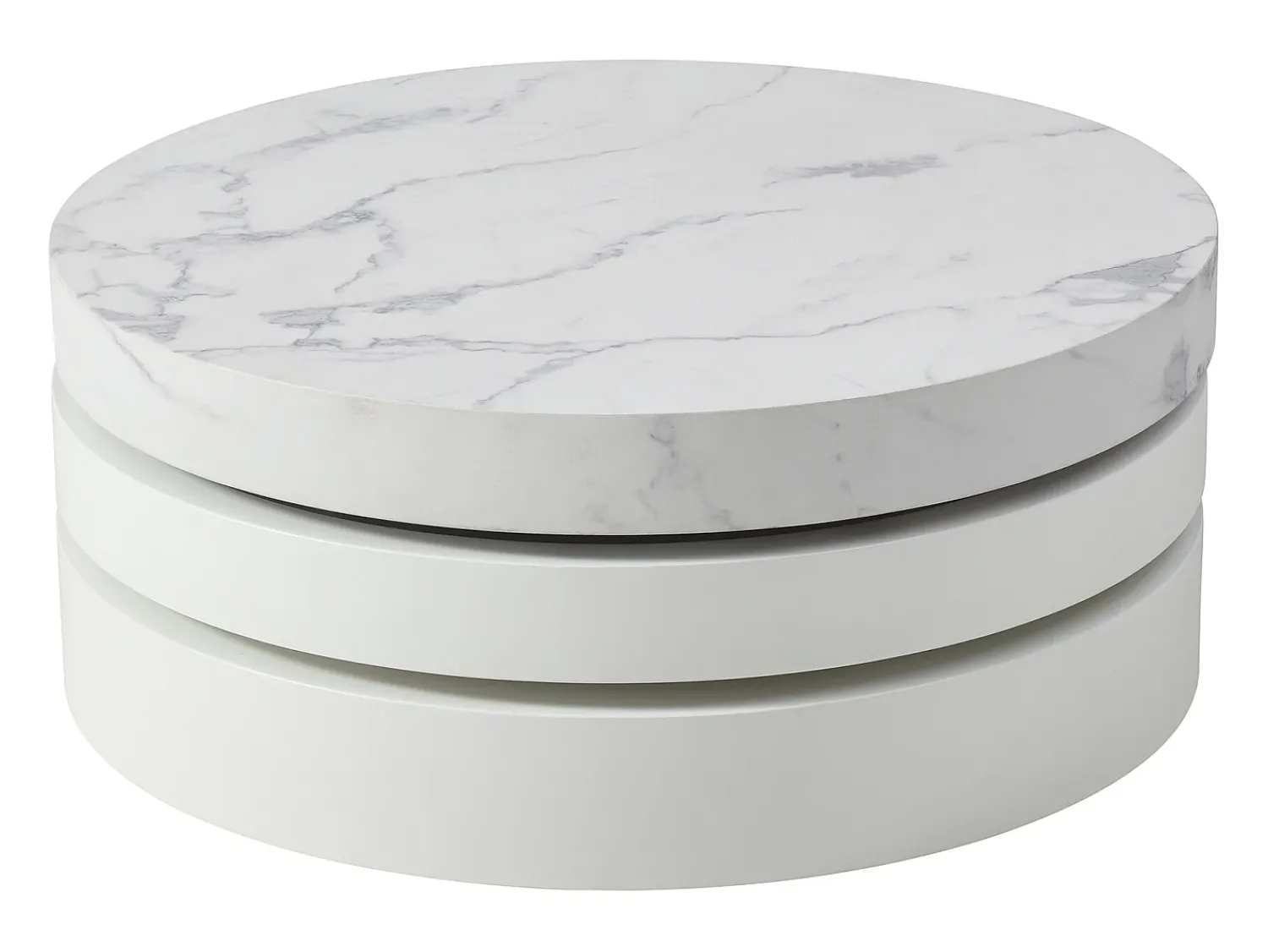 Mesa De Centro*Vente-unique Mesa de centro giratória redonda com 1 nicho MDF efeito mármore - JANITA Branco