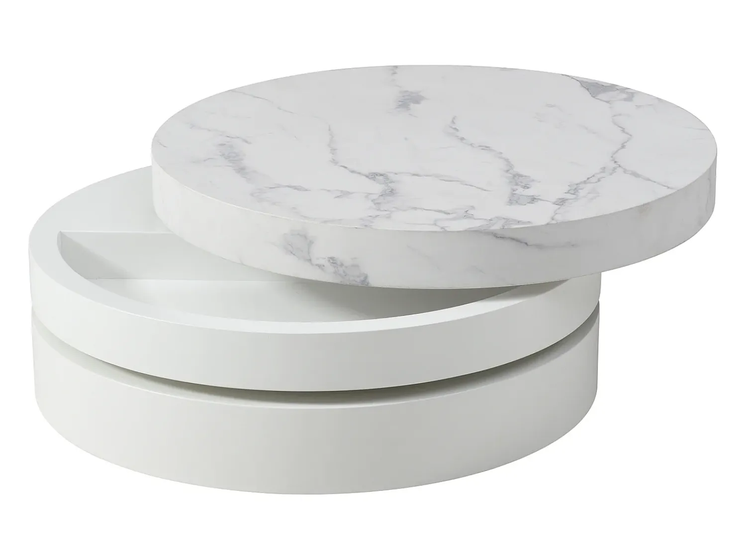 Mesa De Centro*Vente-unique Mesa de centro giratória redonda com 1 nicho MDF efeito mármore - JANITA Branco