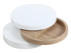 Outlet Vente-unique Mesa de centro giratória redonda - 3 plataformas - MDF - Cor: branco e carvalho. JANITA Natural claro / Branco