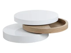 Outlet Vente-unique Mesa de centro giratória redonda - 3 plataformas - MDF - Cor: branco e carvalho. JANITA Natural claro / Branco