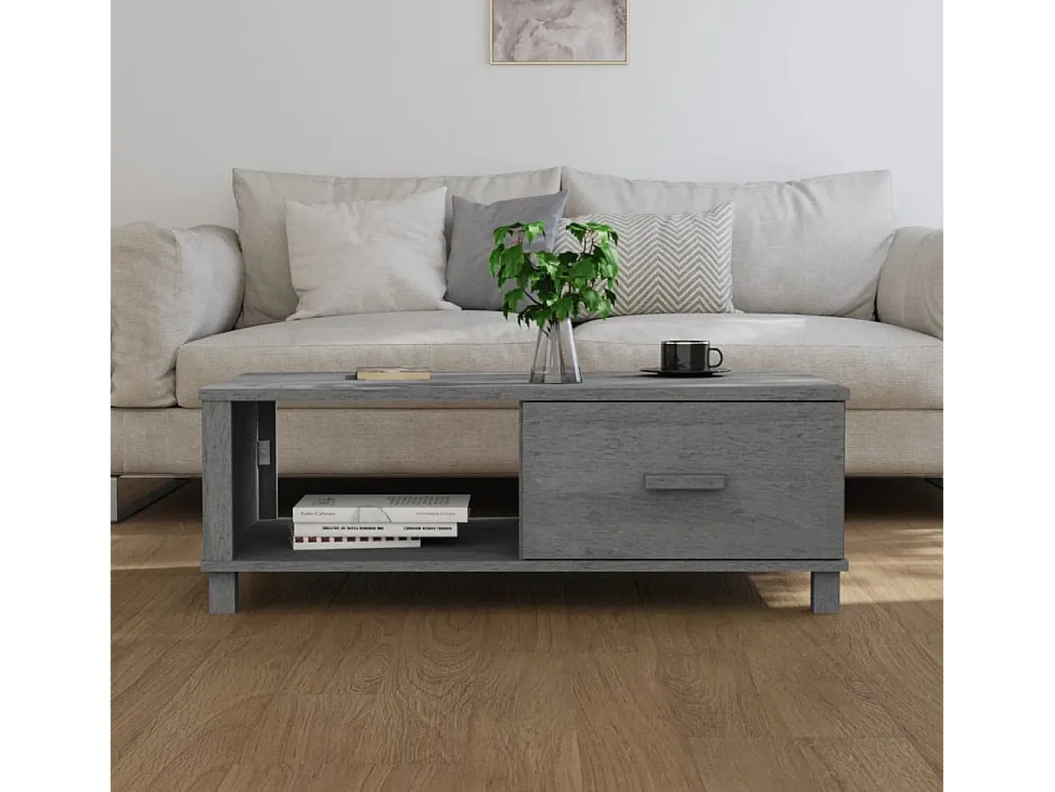 Mesa De Centro* Mesa de centro HAMAR 100x55x35 cm pinho maciço cinza-escuro PT416986 Cinzento
