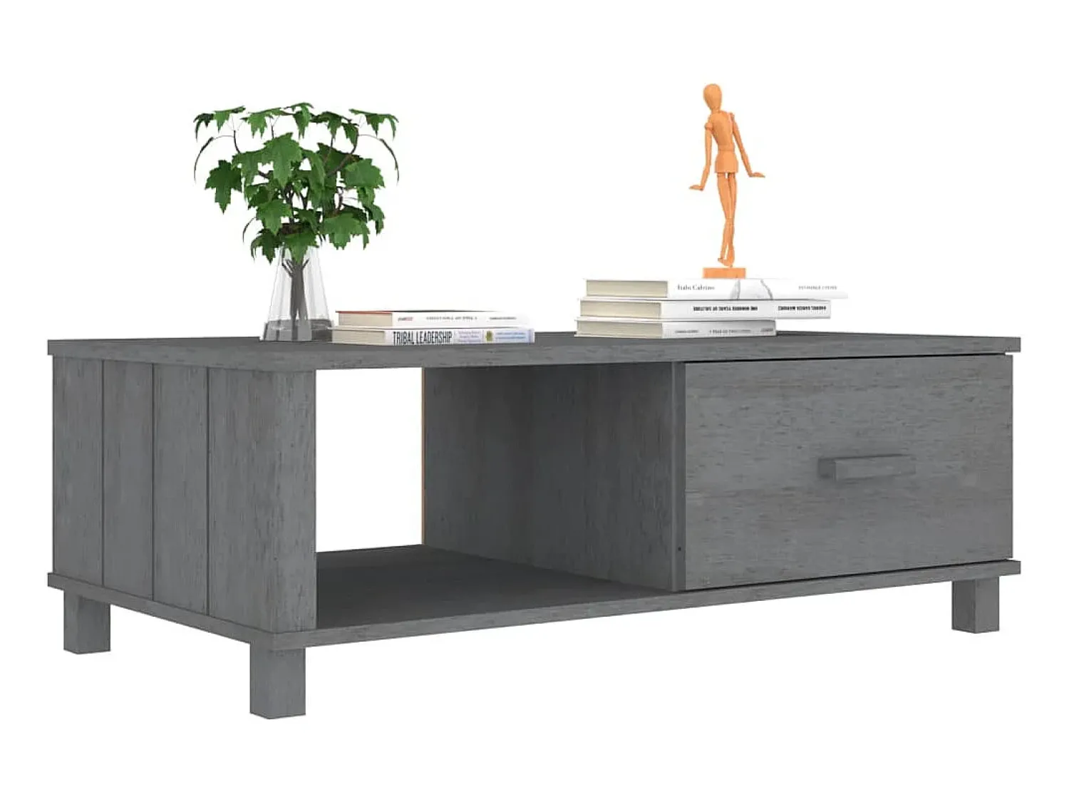 Mesa De Centro* Mesa de centro HAMAR 100x55x35 cm pinho maciço cinza-escuro PT416986 Cinzento