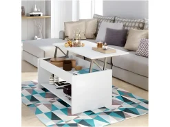 Outlet DKD Home decor Mesa de centro HAPPY contemporânea branca com armazenamento e altura ajustável - L 100 x C 50 cm Branco