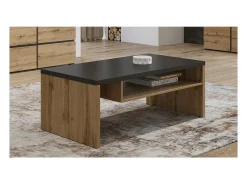 Mesa De Centro|Meublorama Mesa de Centro HAVANA – Carvalho e Preto – Tampo Preto Fosco – Com Nicho – Estilo Natural e Moderno Castanho