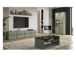 Mesa De Centro|Meublorama Mesa de centro HAVANA – sálvia e preto – Tampo preto fosco – Com nicho – Design moderno Verde
