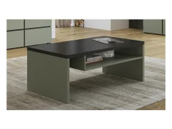 Mesa De Centro|Meublorama Mesa de centro HAVANA – sálvia e preto – Tampo preto fosco – Com nicho – Design moderno Verde
