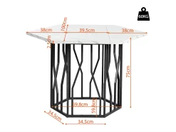 Outlet Mesa de centro hexagonal em mármore - Para sala de estar e sala de jantar - 115,5 x 100 x 75 cm - Preta Preto