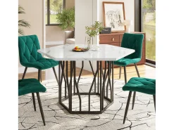 Outlet Mesa de centro hexagonal em mármore - Para sala de estar e sala de jantar - 115,5 x 100 x 75 cm - Preta Preto