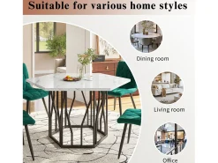 Outlet Mesa de centro hexagonal em mármore - Para sala de estar e sala de jantar - 115,5 x 100 x 75 cm - Preta Preto