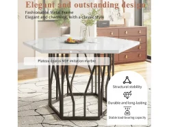 Outlet Mesa de centro hexagonal em mármore - Para sala de estar e sala de jantar - 115,5 x 100 x 75 cm - Preta Preto