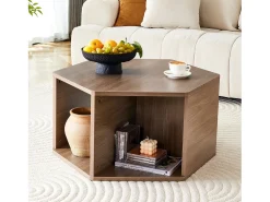 Mesa De Centro|Hauss Spole Mesa de centro hexagonal com espaço de arrumação, 79 x 69,4 x 40 cm - Castanho