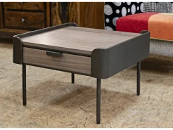 Mesa De Centro*Dmora Mesa de centro Icona, Mesa de centro baixa, Porta-revistas para sofá, Estante de sala, 60x60 h41 cm, Cinza e Castanho Cinzento