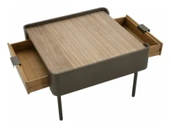 Mesa De Centro*Dmora Mesa de centro Icona, Mesa de centro baixa, Porta-revistas para sofá, Estante de sala, 60x60 h41 cm, Cinza e Castanho Cinzento