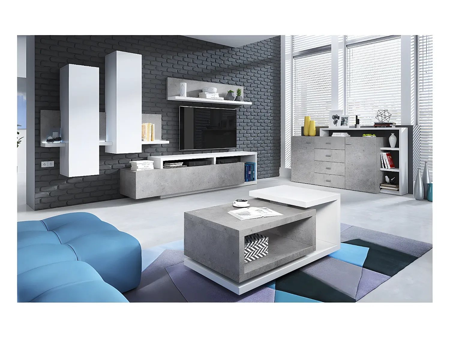 Petits-Meubles Mesa de centro Ilyes branco e betão 60cm^ Mesa De Centro