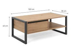 Mesa De Centro*Concept-Usine Mesa de centro industrial Kotor com gaveta e prateleira em carvalho artesanal Castanho