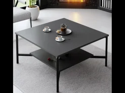 Concept-Usine Mesa de centro industrial quadrada preta com prateleira de arrumação^ Mesa De Centro