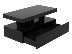 Consola* Mesa de centro inteligente com LED RGB - com duas gavetas, dimmer controlado por aplicativo, acabamento brilhante e à prova d'água, compatível com música Preto