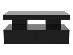 Consola* Mesa de centro inteligente com LED RGB - com duas gavetas, dimmer controlado por aplicativo, acabamento brilhante e à prova d'água, compatível com música Preto