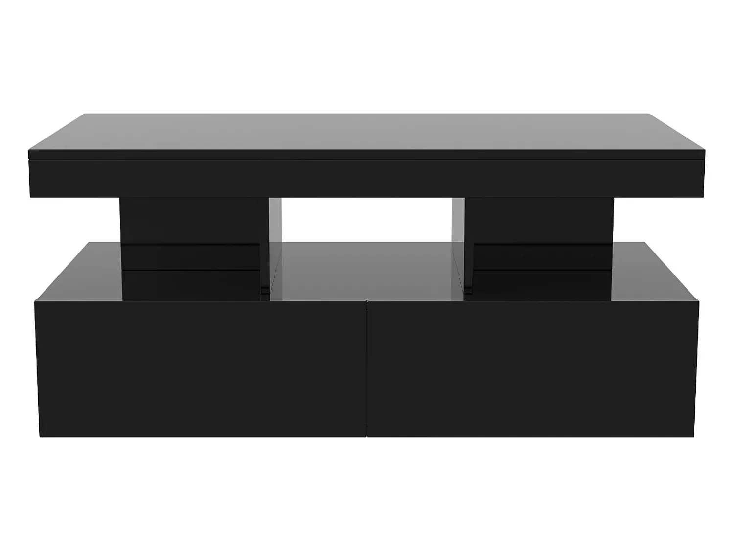 Consola* Mesa de centro inteligente com LED RGB - com duas gavetas, dimmer controlado por aplicativo, acabamento brilhante e à prova d'água, compatível com música Preto