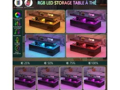 Consola* Mesa de centro inteligente com LED RGB - com duas gavetas, dimmer controlado por aplicativo, acabamento brilhante e à prova d'água, compatível com música Preto