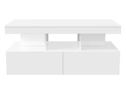Consola| Mesa de centro inteligente com LED RGB - com duas gavetas, dimmer controlado por aplicativo, acabamento brilhante e à prova d'água, compatível com música Branco