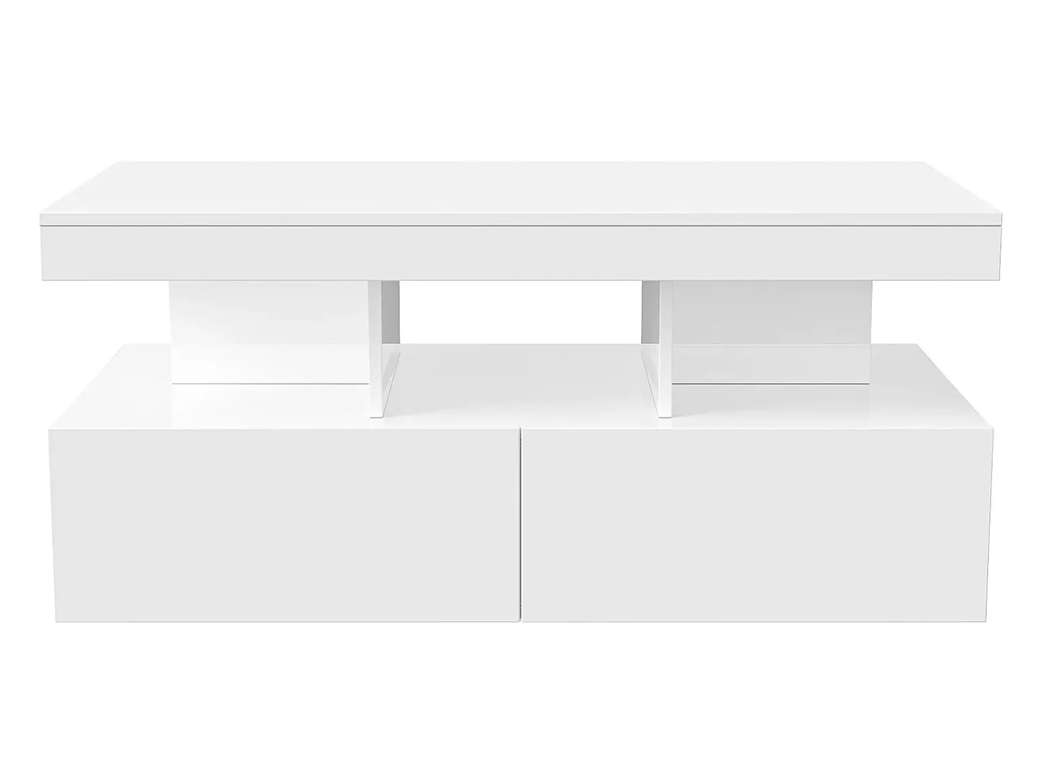 Consola| Mesa de centro inteligente com LED RGB - com duas gavetas, dimmer controlado por aplicativo, acabamento brilhante e à prova d'água, compatível com música Branco