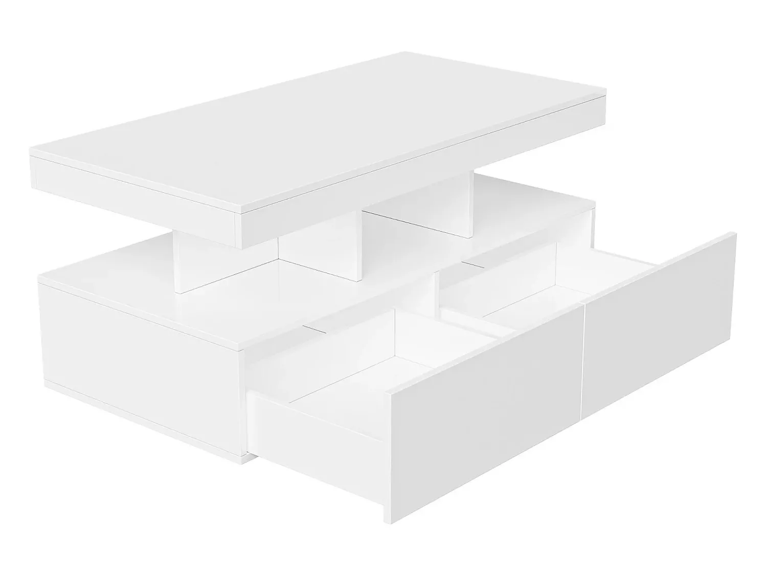 Consola| Mesa de centro inteligente com LED RGB - com duas gavetas, dimmer controlado por aplicativo, acabamento brilhante e à prova d'água, compatível com música Branco