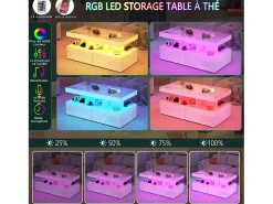 Consola| Mesa de centro inteligente com LED RGB - com duas gavetas, dimmer controlado por aplicativo, acabamento brilhante e à prova d'água, compatível com música Branco