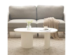 Mesa De Centro|Hauss Spole Mesa de centro irregular branca 100 cm com base cilíndrica estável, em MDF lacado Branco