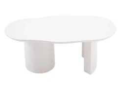 Mesa De Centro|Hauss Spole Mesa de centro irregular branca 100 cm com base cilíndrica estável, em MDF lacado Branco
