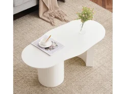 Mesa De Centro|Hauss Spole Mesa de centro irregular branca 100 cm com base cilíndrica estável, em MDF lacado Branco