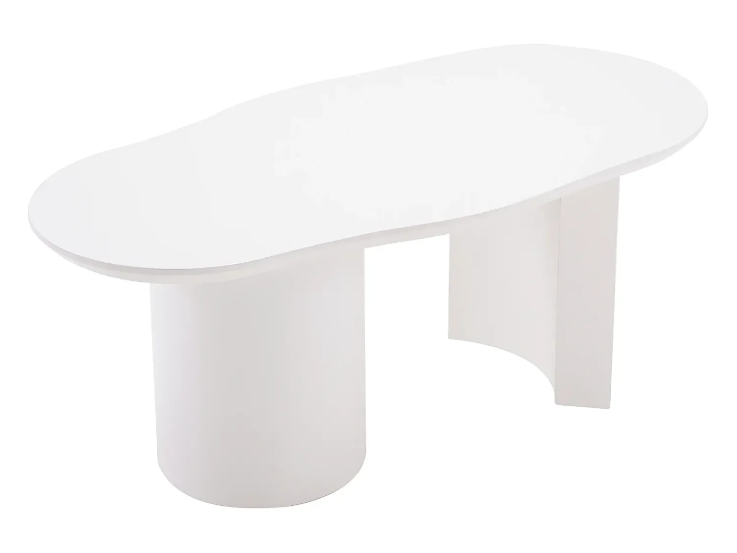 Mesa De Centro|Hauss Spole Mesa de centro irregular branca 100 cm com base cilíndrica estável, em MDF lacado Branco