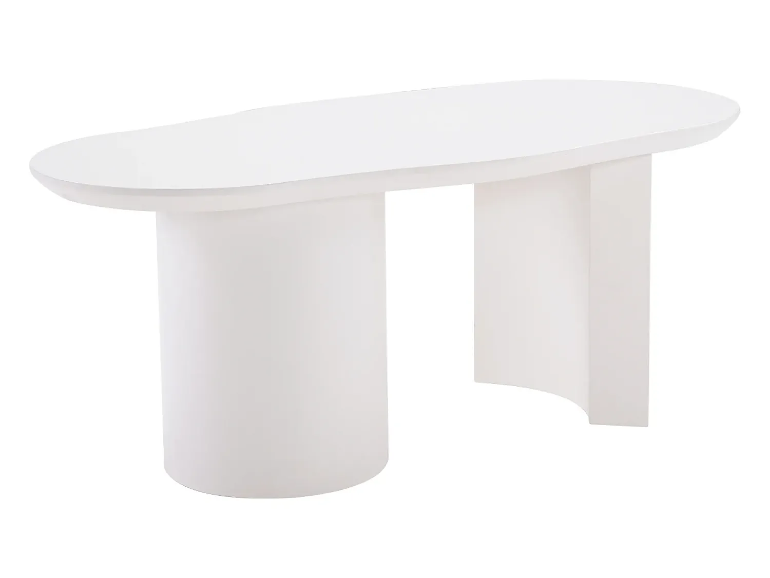 Mesa De Centro|Hauss Spole Mesa de centro irregular branca 100 cm com base cilíndrica estável, em MDF lacado Branco