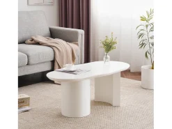 Mesa De Centro|Hauss Spole Mesa de centro irregular branca 100 cm com base cilíndrica estável, em MDF lacado Branco
