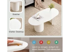 Mesa De Centro*Merax Mesa de centro irregular - 100 x 50 x 40,5 cm - estável e durável - superfície laqueada - MDF - Branco