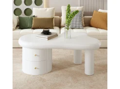 Mesa De Centro|Merax Mesa de centro irregular - 97 x 64 x 42 cm - com 2 gavetas - Ideal para sala de estar - MDF - Branco