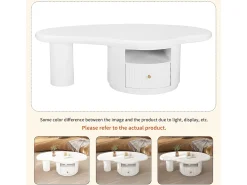 Merax Mesa de centro irregular com 1 gaveta e compartimento aberto - 110 x 60 x 37,5 cm - Tampo em MDF -^ Mesa De Centro