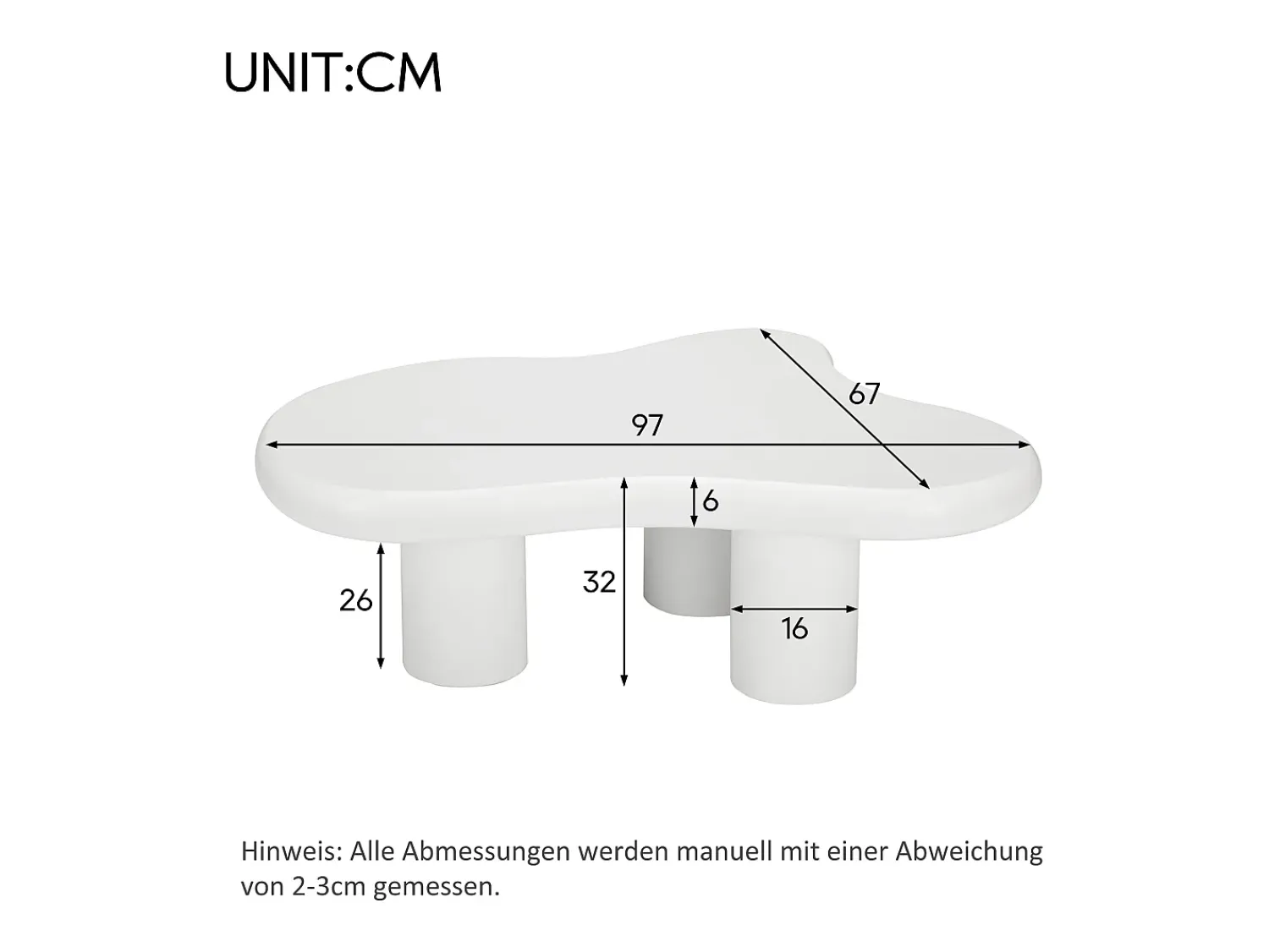 Mesa De Centro*Hauss Spole Mesa de centro irregular em forma de nuvem branca - Madeira MDF 97x67x32cm Branco
