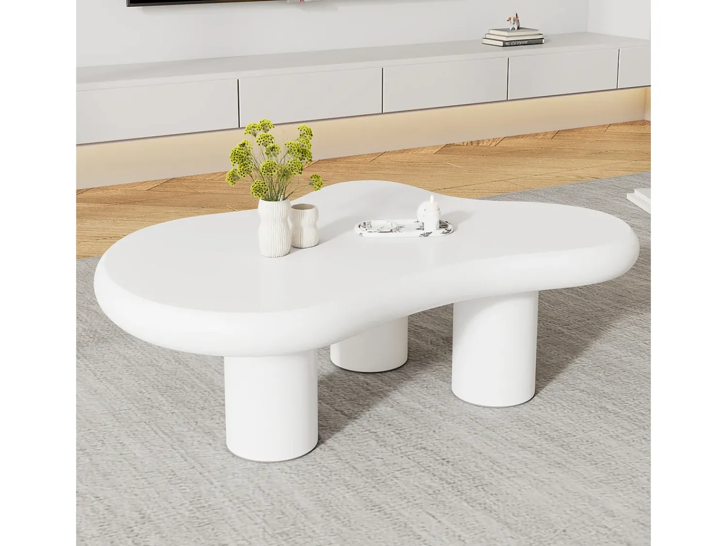 Mesa De Centro*Hauss Spole Mesa de centro irregular em forma de nuvem branca - Madeira MDF 97x67x32cm Branco