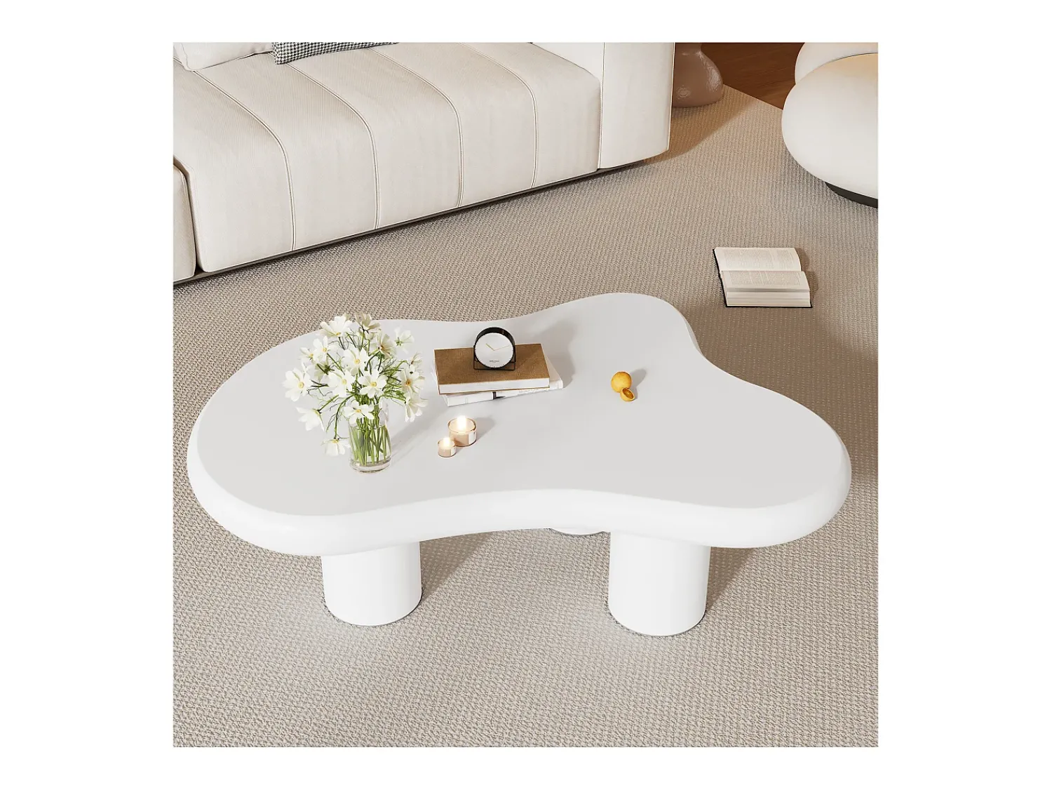 Mesa De Centro*Hauss Spole Mesa de centro irregular em forma de nuvem branca - Madeira MDF 97x67x32cm Branco