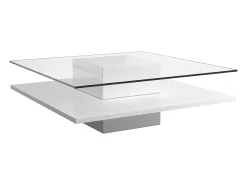 Best Vente-unique Mesa de centro ISANIA - Vidro temperado & MDF - Cor: Branco Transparente / Branco