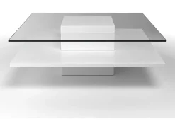 Best Vente-unique Mesa de centro ISANIA - Vidro temperado & MDF - Cor: Branco Transparente / Branco