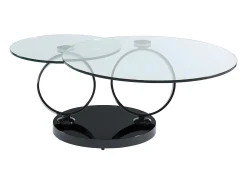 Mesa De Centro*Maison Céphy Mesa de centro JOLINE com tampo giratório - Vidro temperado - Preta Transparente / Preto