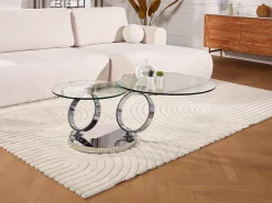 New Maison Céphy Mesa de centro JOLINE com prateleiras giratórias - Vidro temperado Transparente / Prateado