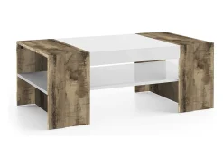 Mesa De Centro*Dmora Mesa de centro Jonni, Mesa de centro baixa, Porta-revistas, 100% Fabricado na Itália, 110x60h40 cm, brilhante e Bordo Branco