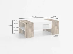 Mesa De Centro*Dmora Mesa de centro Jonni, Mesa de centro baixa, Porta-revistas, 100% Fabricado na Itália, 110x60h40 cm, brilhante e Bordo Branco
