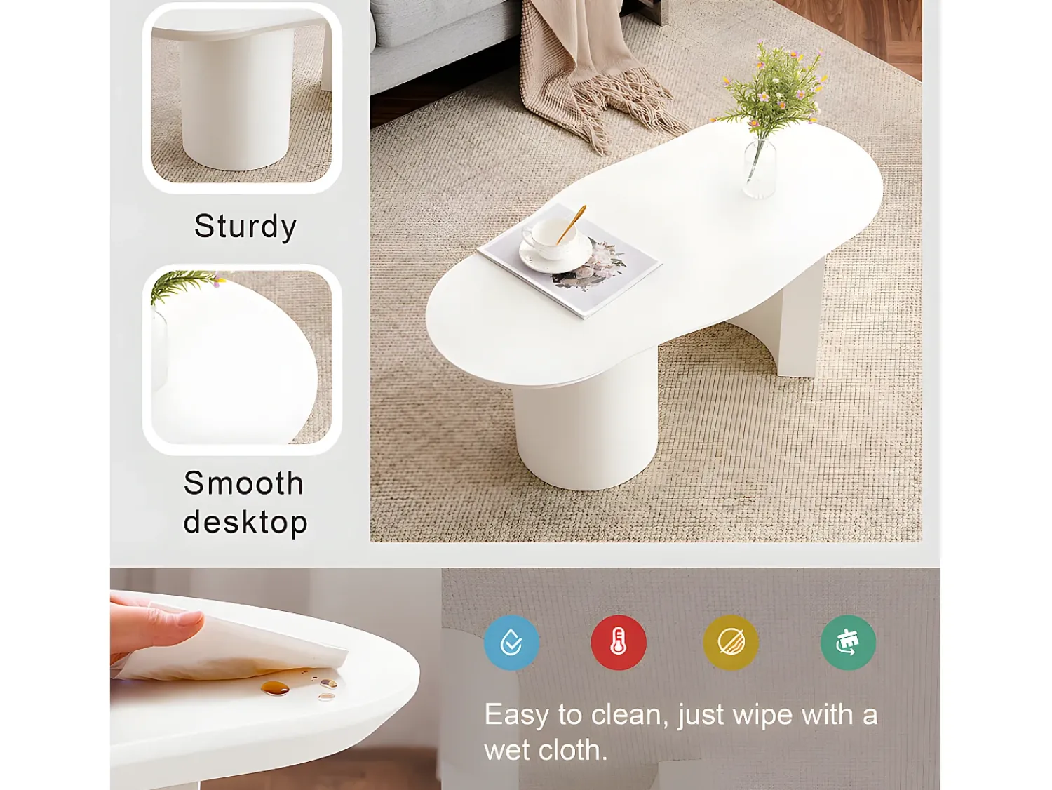 ModernLuxe Mesa de centro L 100cm - com tampo curvo irregular e elegante -^ Mesa De Centro
