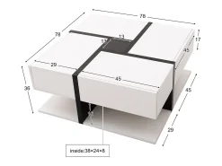 Hauss Spole Mesa de centro lacada de alto brilho com 4 gavetas - Design linear - Branca 78 x 78 x 36 cm^ Mesa De Centro