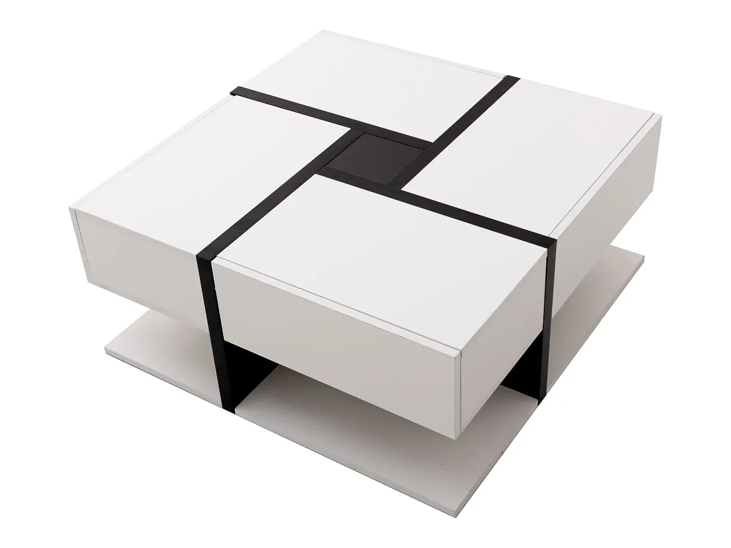Hauss Spole Mesa de centro lacada de alto brilho com 4 gavetas - Design linear - Branca 78 x 78 x 36 cm^ Mesa De Centro